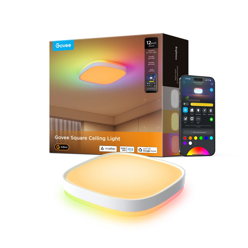 Govee 12 inch RGBWW + RGBIC Square Smart Ceiling Light