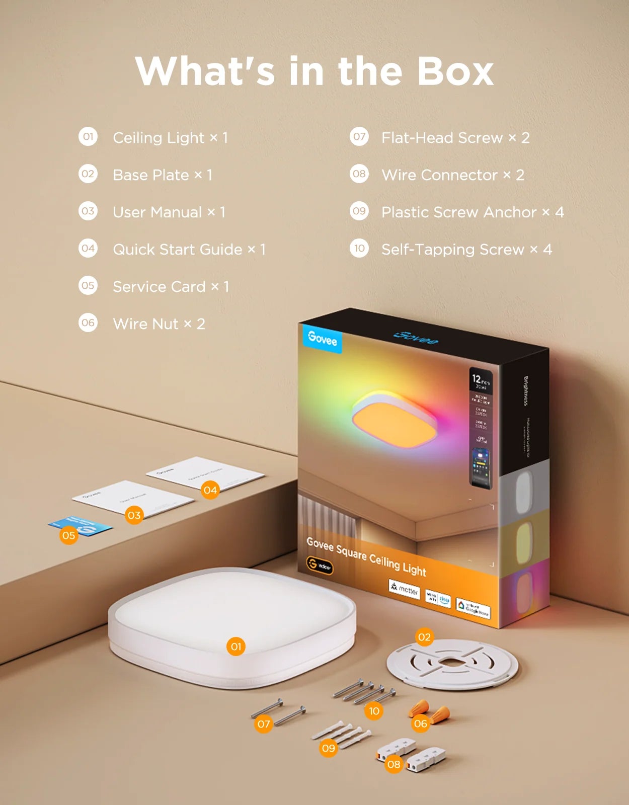 Govee 12 inch RGBWW + RGBIC Square Smart Ceiling Light